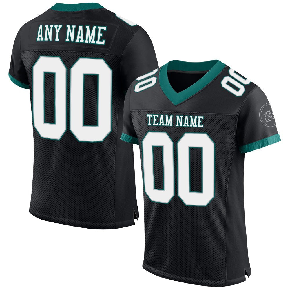 Custom Black White-Midnight Green Mesh Authentic Football Jersey photo 1