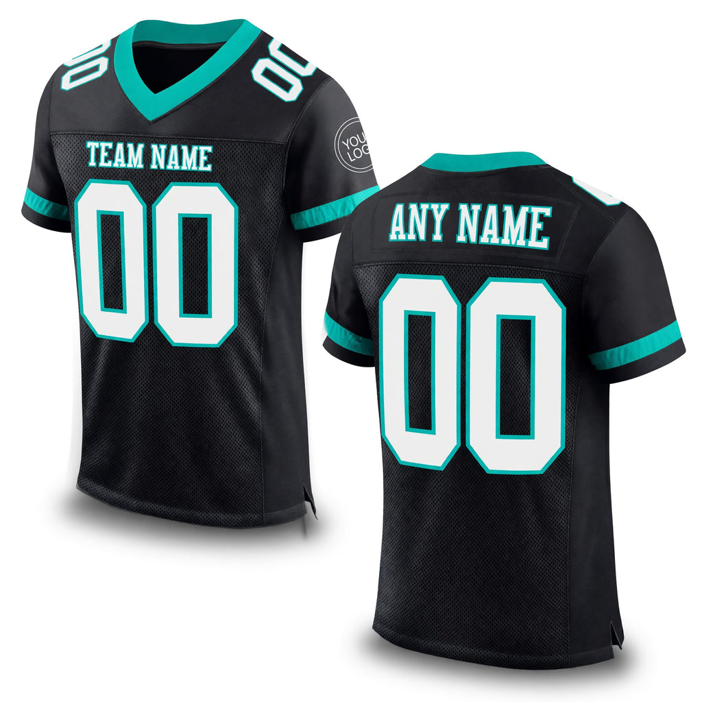 Custom Black White-Aqua Mesh Authentic Football Jersey