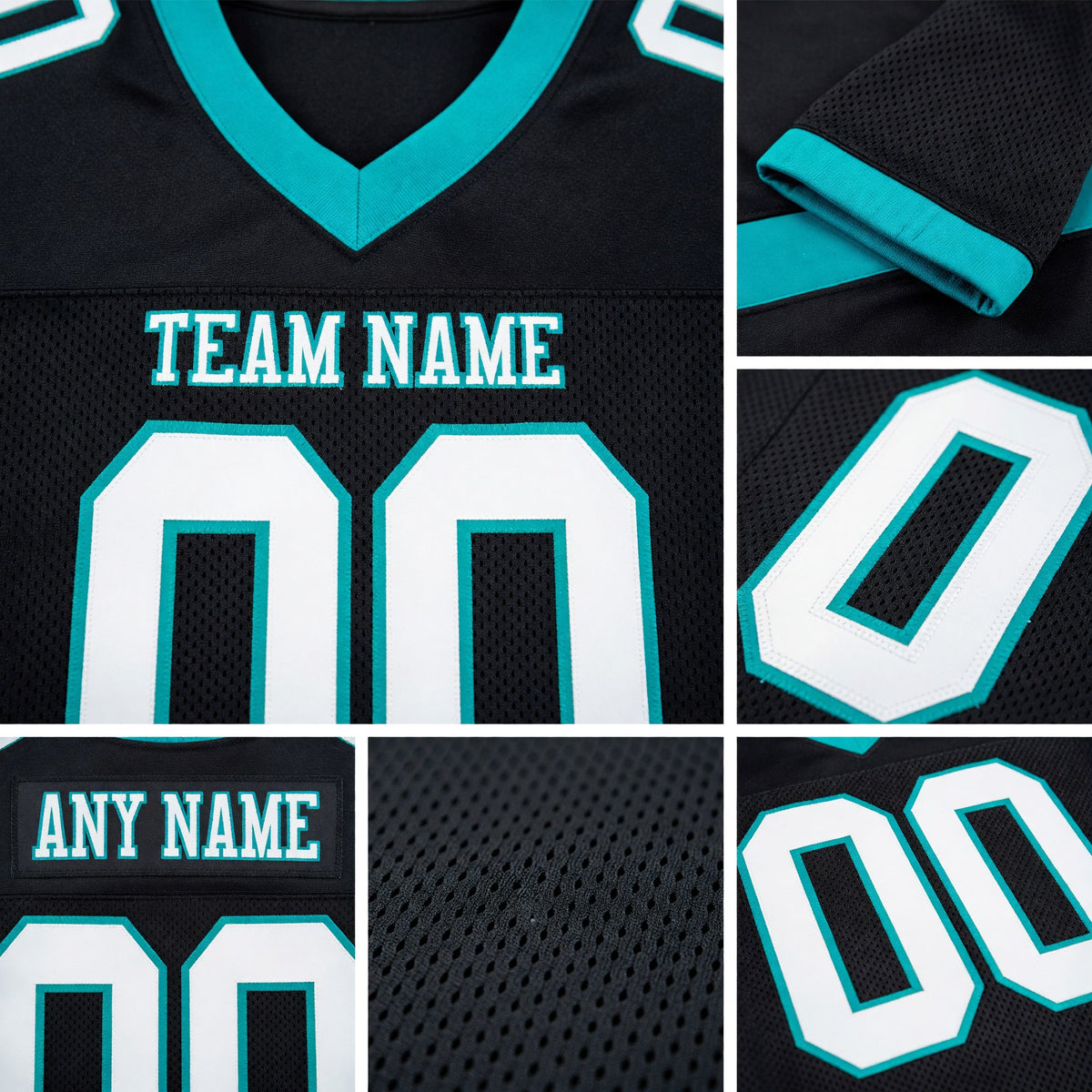 Custom Black White-Aqua Mesh Authentic Football Jersey detail
