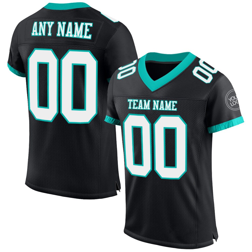 Custom Black White-Aqua Mesh Authentic Football Jersey photo 1