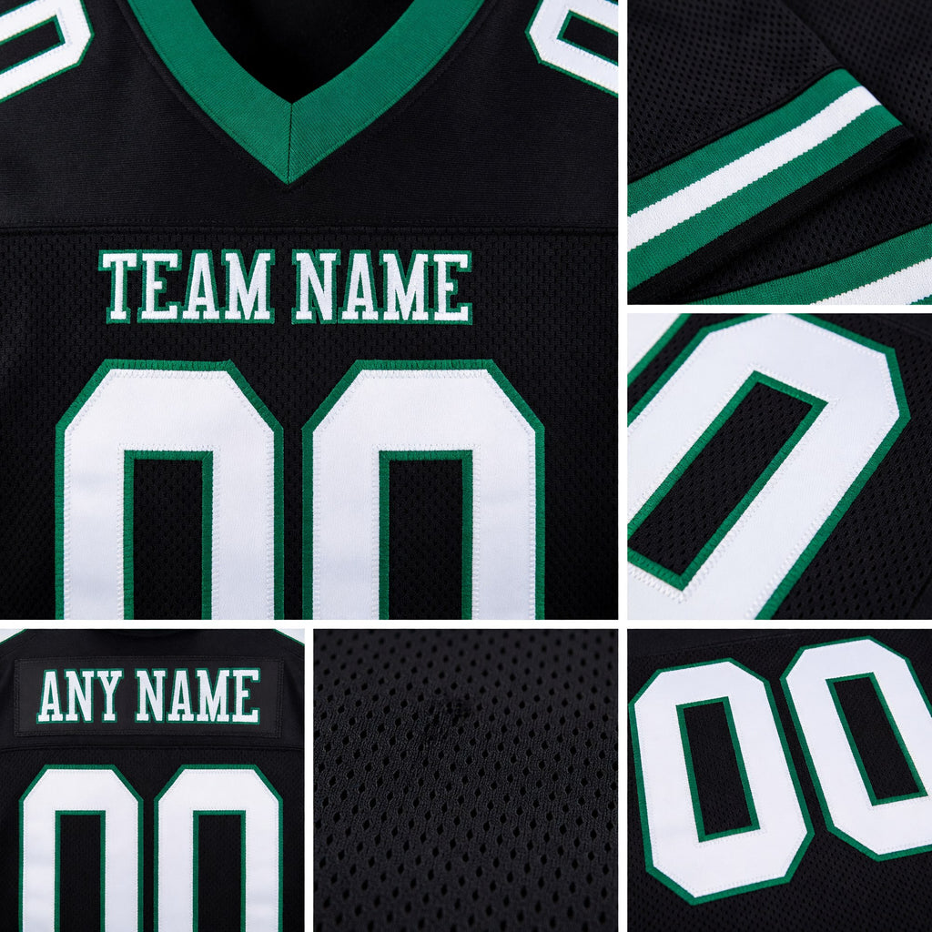 Custom Black White-Kelly Green Mesh Authentic Football Jersey detail