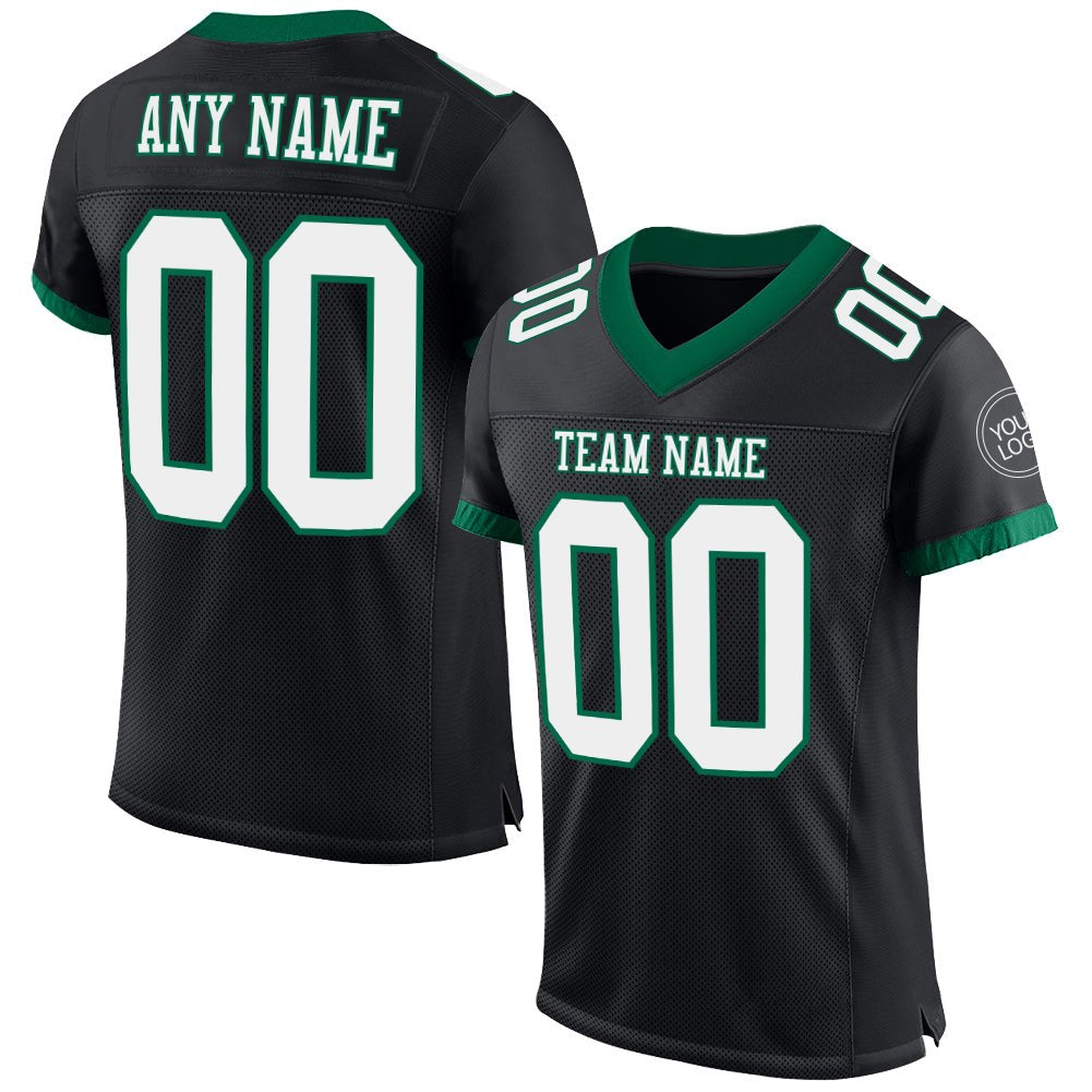 Custom Black White-Kelly Green Mesh Authentic Football Jersey photo 1