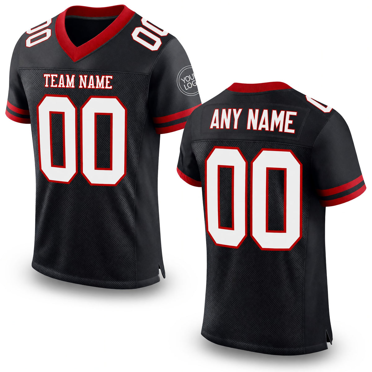Custom Black White-Red Mesh Authentic Football Jersey