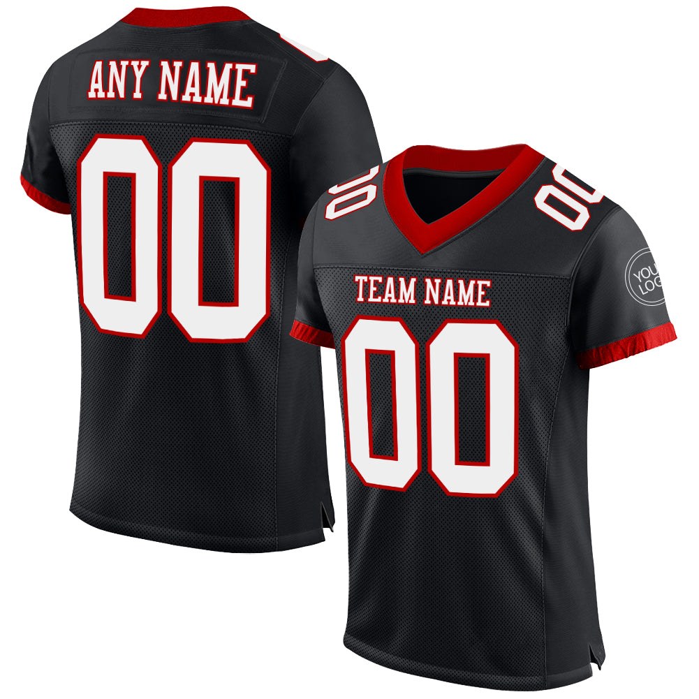 Custom Black White-Red Mesh Authentic Football Jersey photo 1