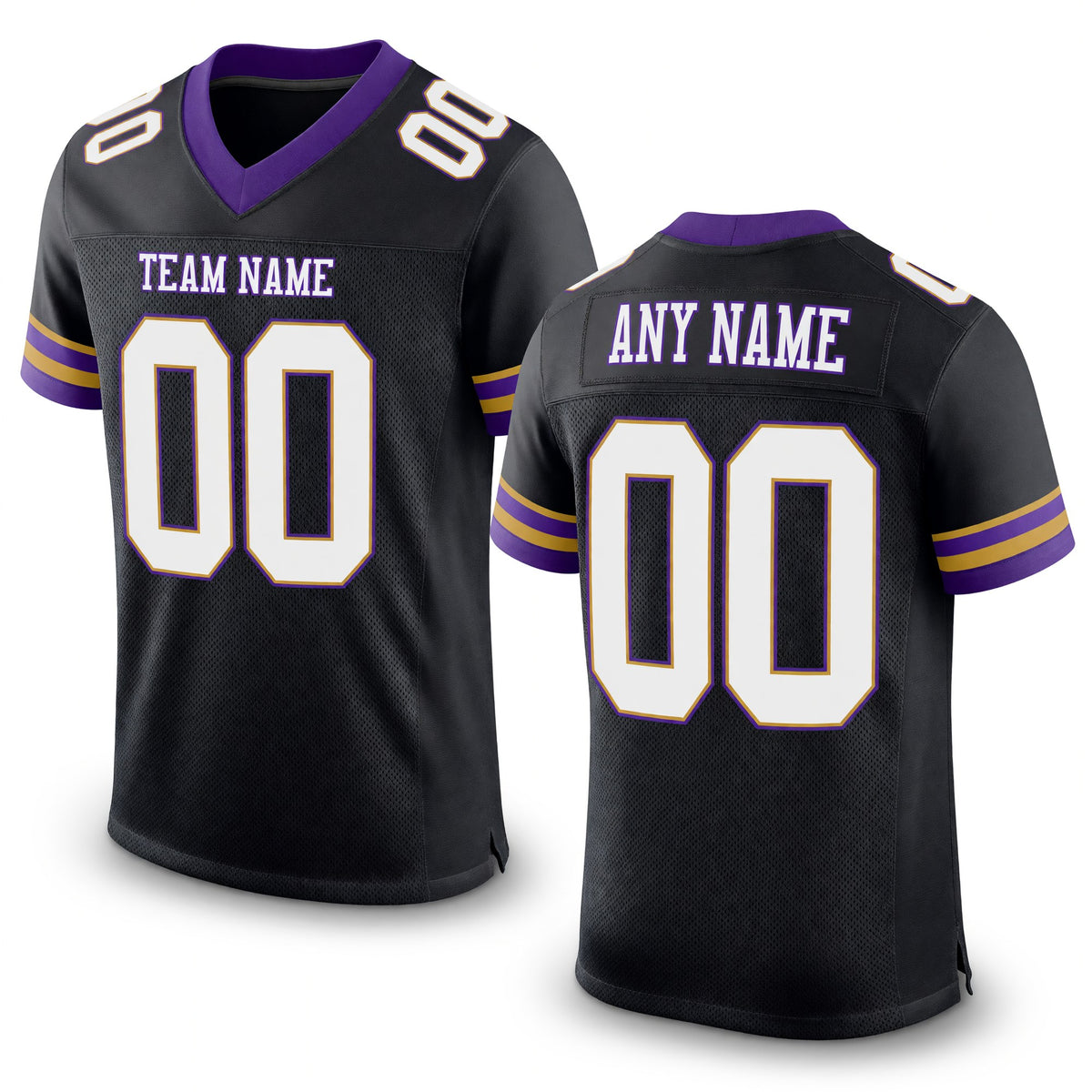 Custom Black White Purple-Old Gold Mesh Authentic Football Jersey