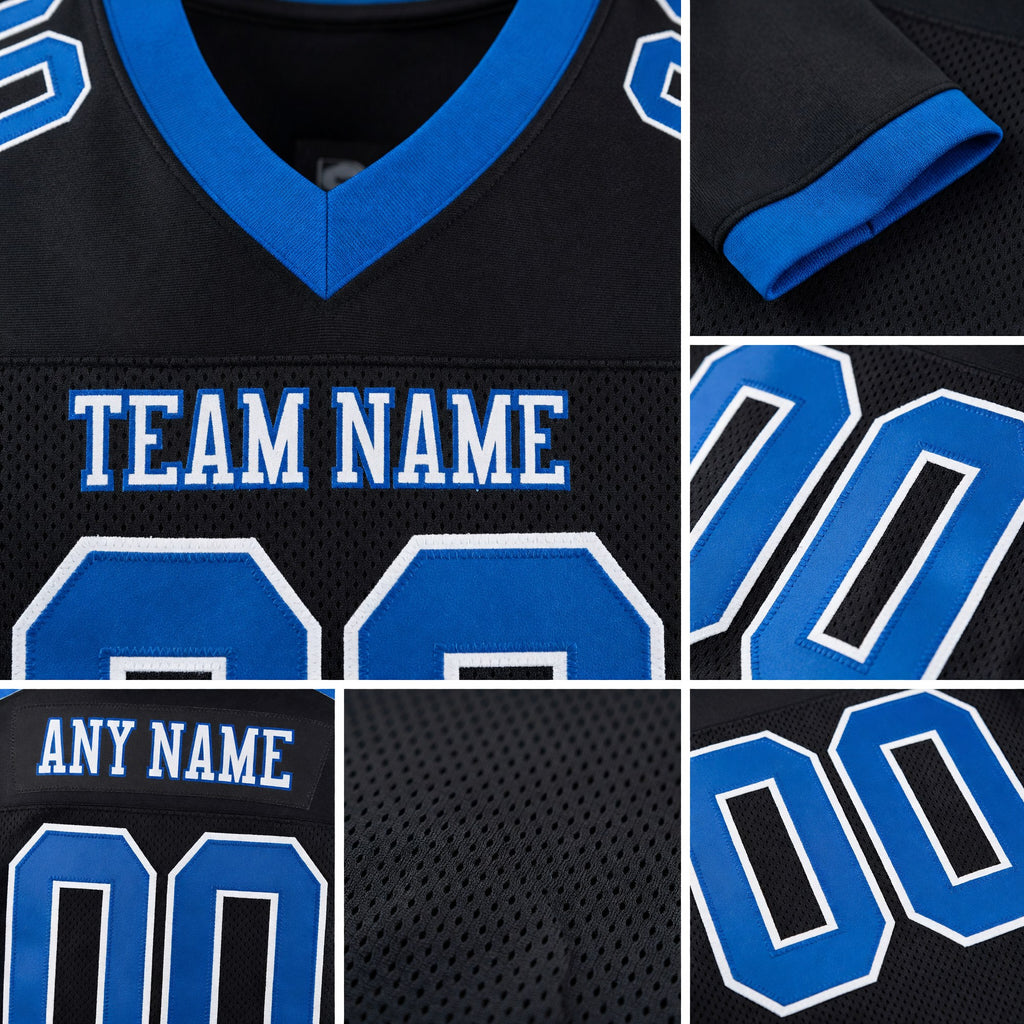 Custom Black Royal-White Mesh Authentic Football Jersey detail