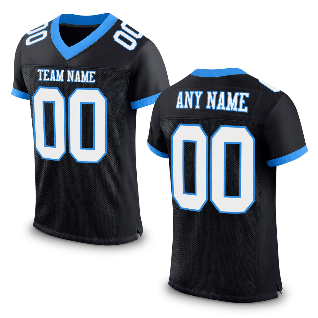 Custom Black White-Powder Blue Mesh Authentic Football Jersey