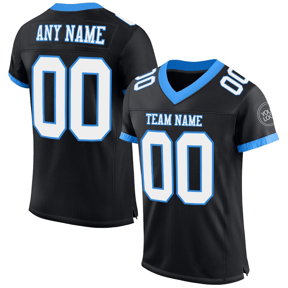 Custom Black White-Powder Blue Mesh Authentic Football Jersey photo 1