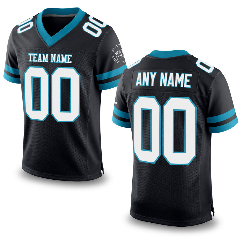 Custom Black White-Panther Blue Mesh Authentic Football Jersey