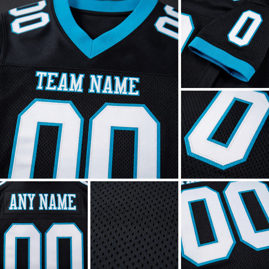 Custom Black White-Panther Blue Mesh Authentic Football Jersey detail