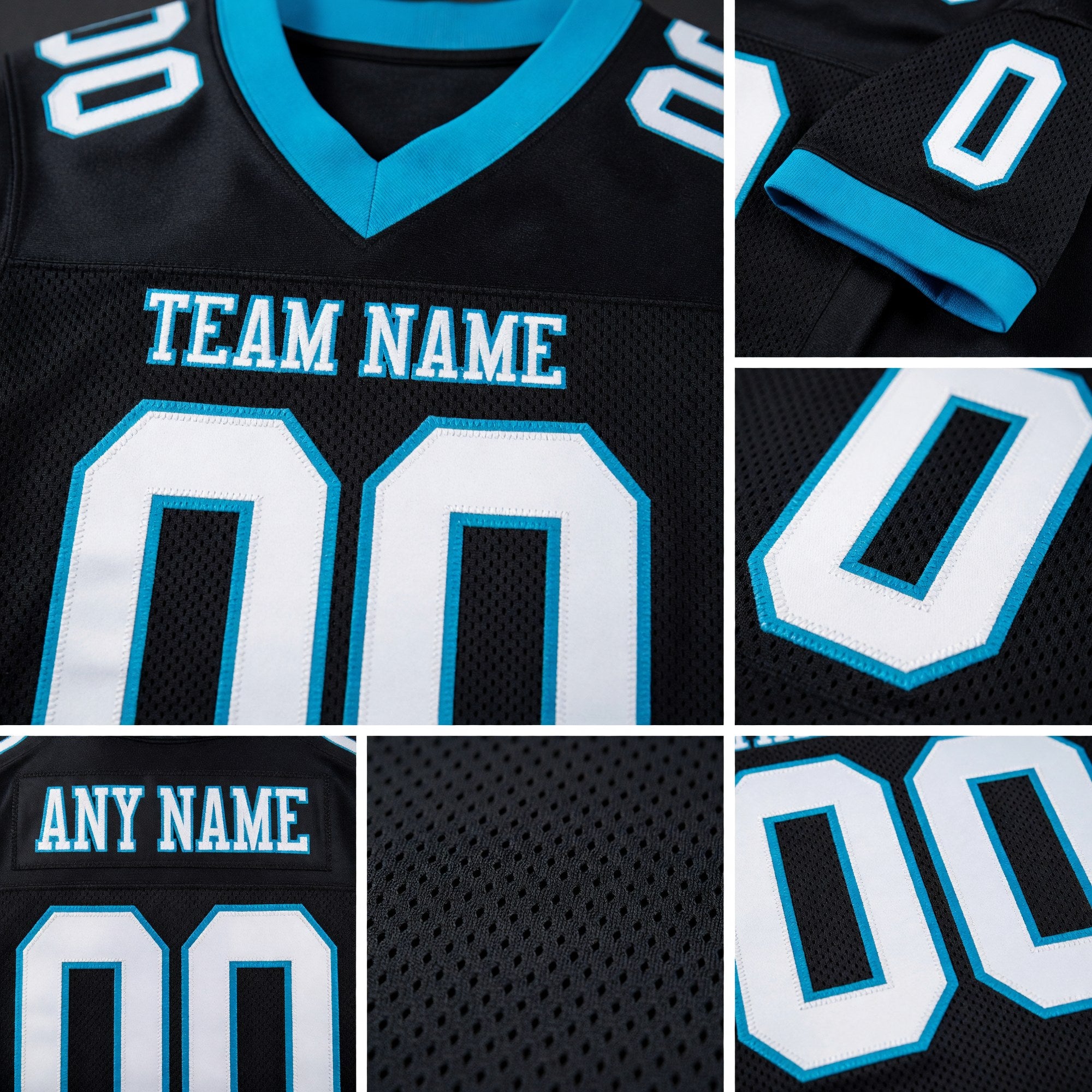 Custom Black White-Panther Blue Mesh Authentic Football Jersey detail