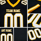 Custom Black White-Gold Mesh Authentic Football Jersey detail
