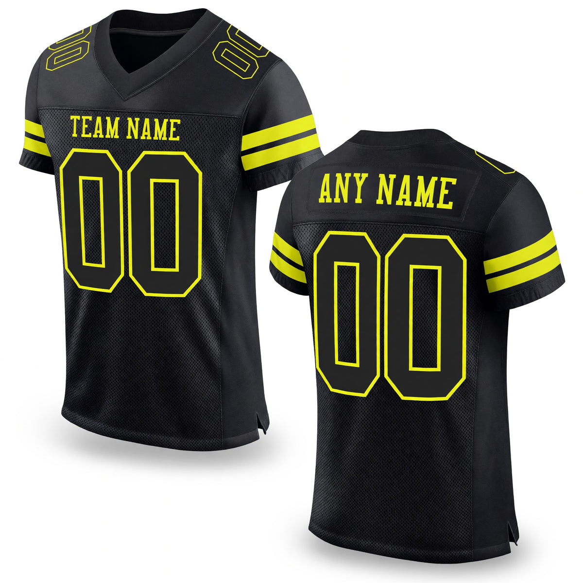 Custom Black Neon Yellow Mesh Authentic Football Jersey