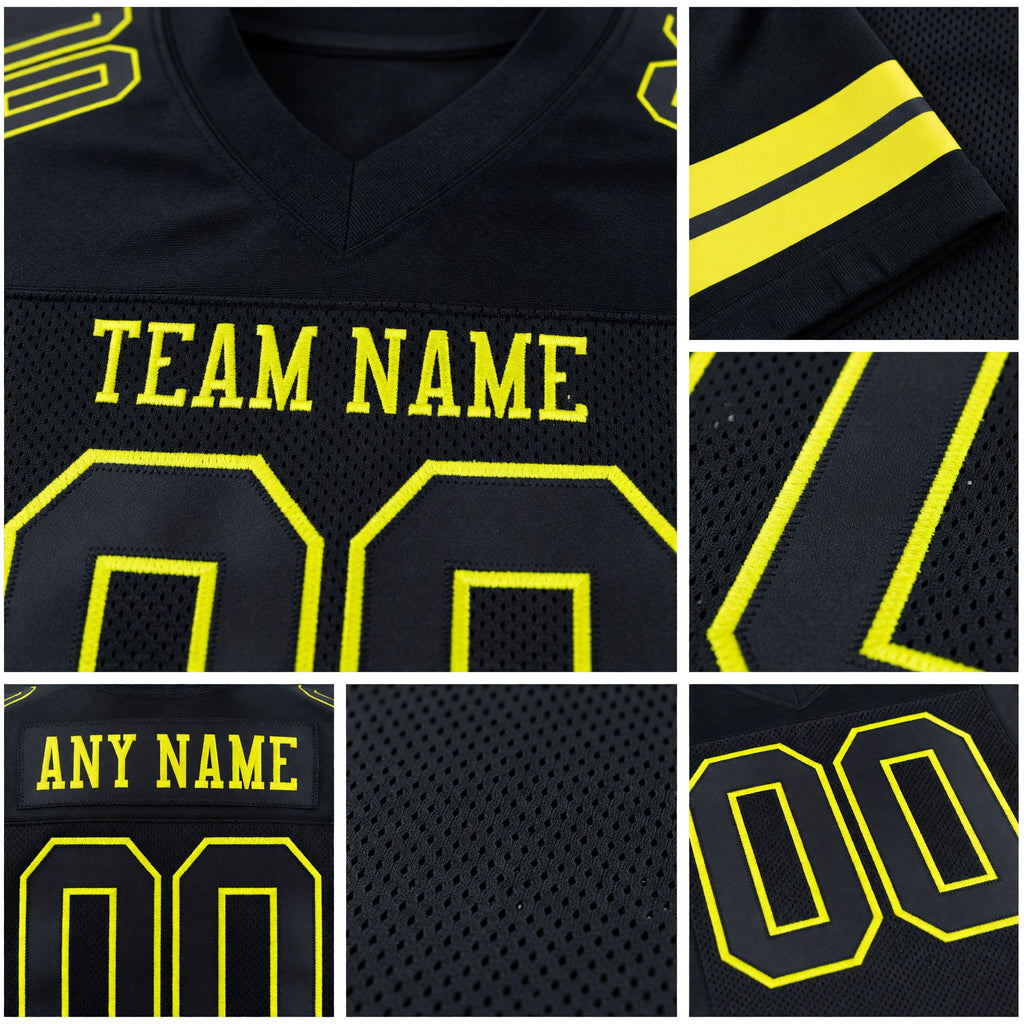 Custom Black Neon Yellow Mesh Authentic Football Jersey detail