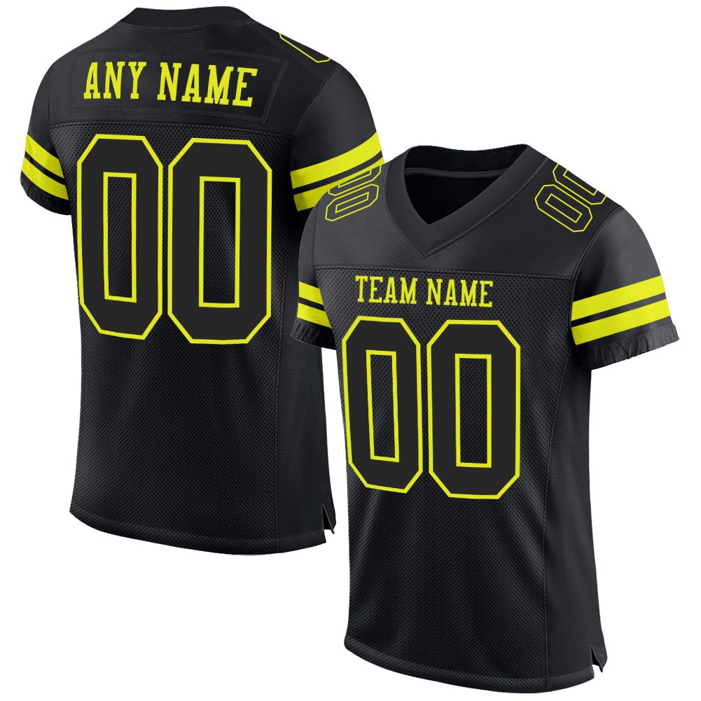 Custom Black Neon Yellow Mesh Authentic Football Jersey photo 1