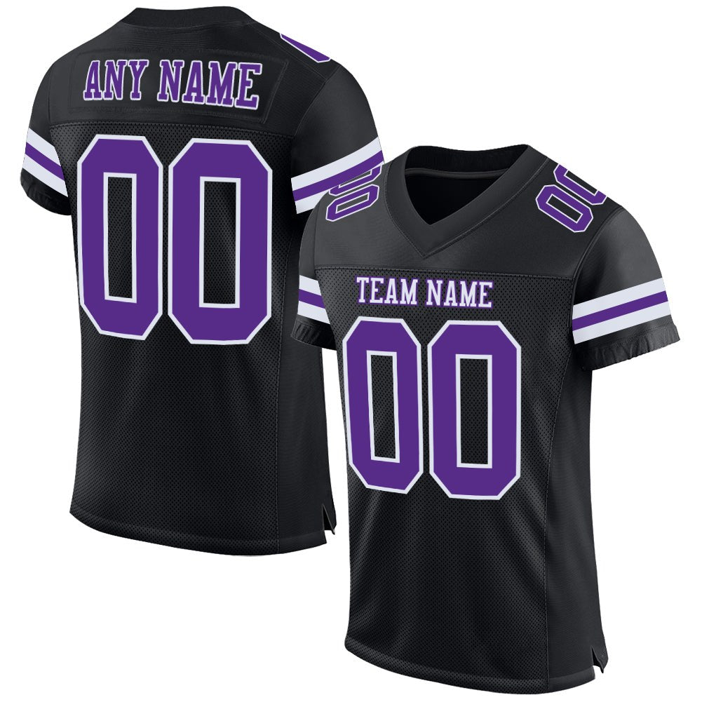 Custom Black Purple-White Mesh Authentic Football Jersey photo 1