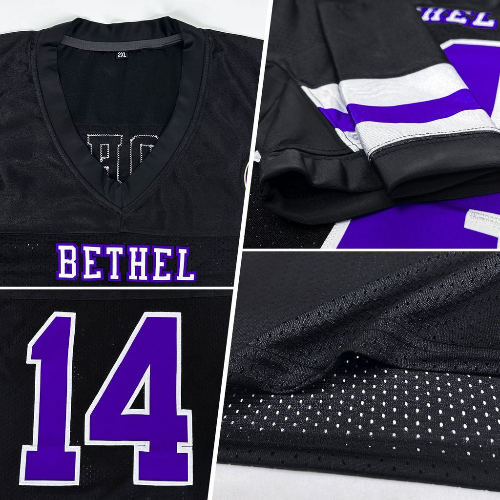 Custom Black Purple-White Mesh Authentic Football Jersey photo 2