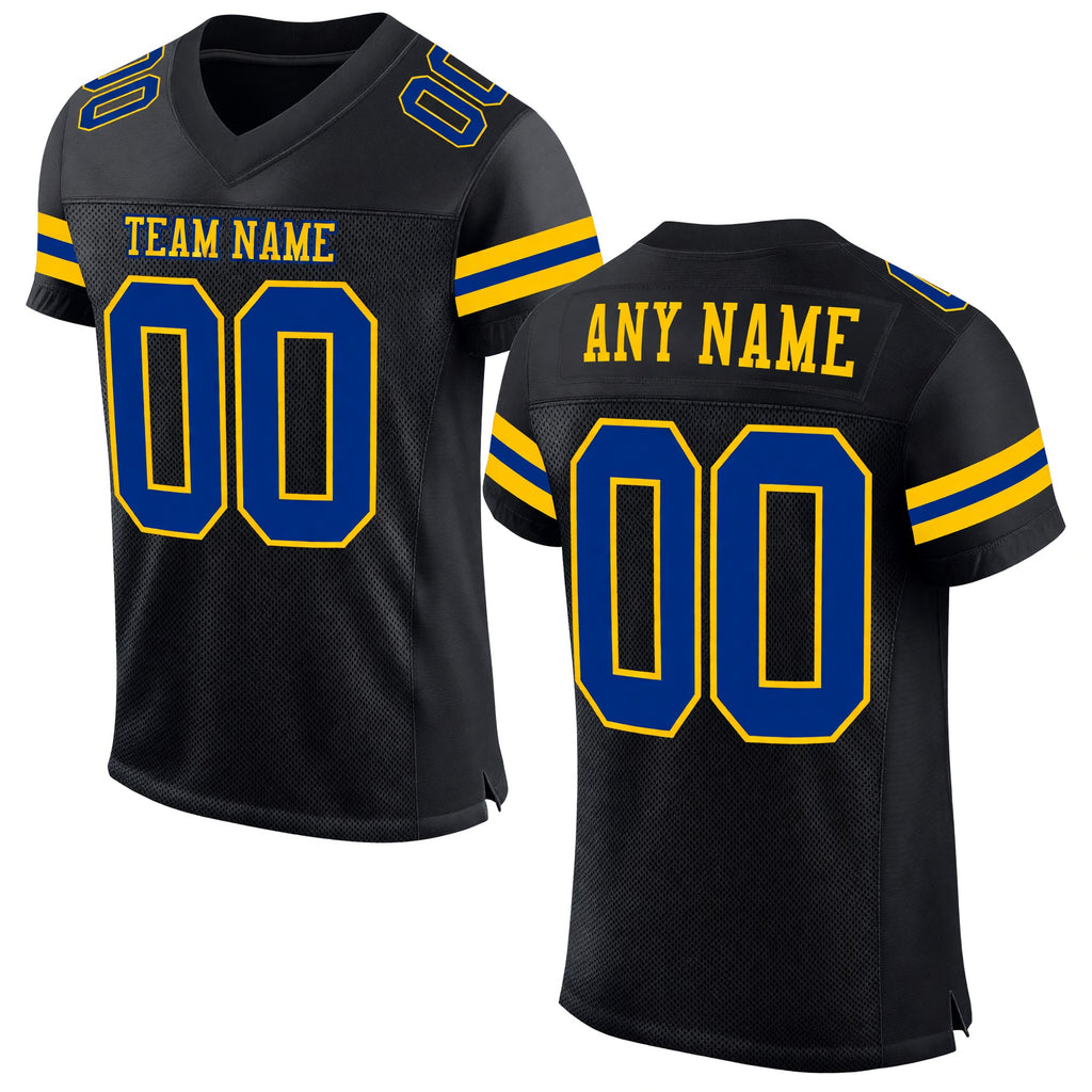 Custom Black Royal-Yellow Mesh Authentic Football Jersey