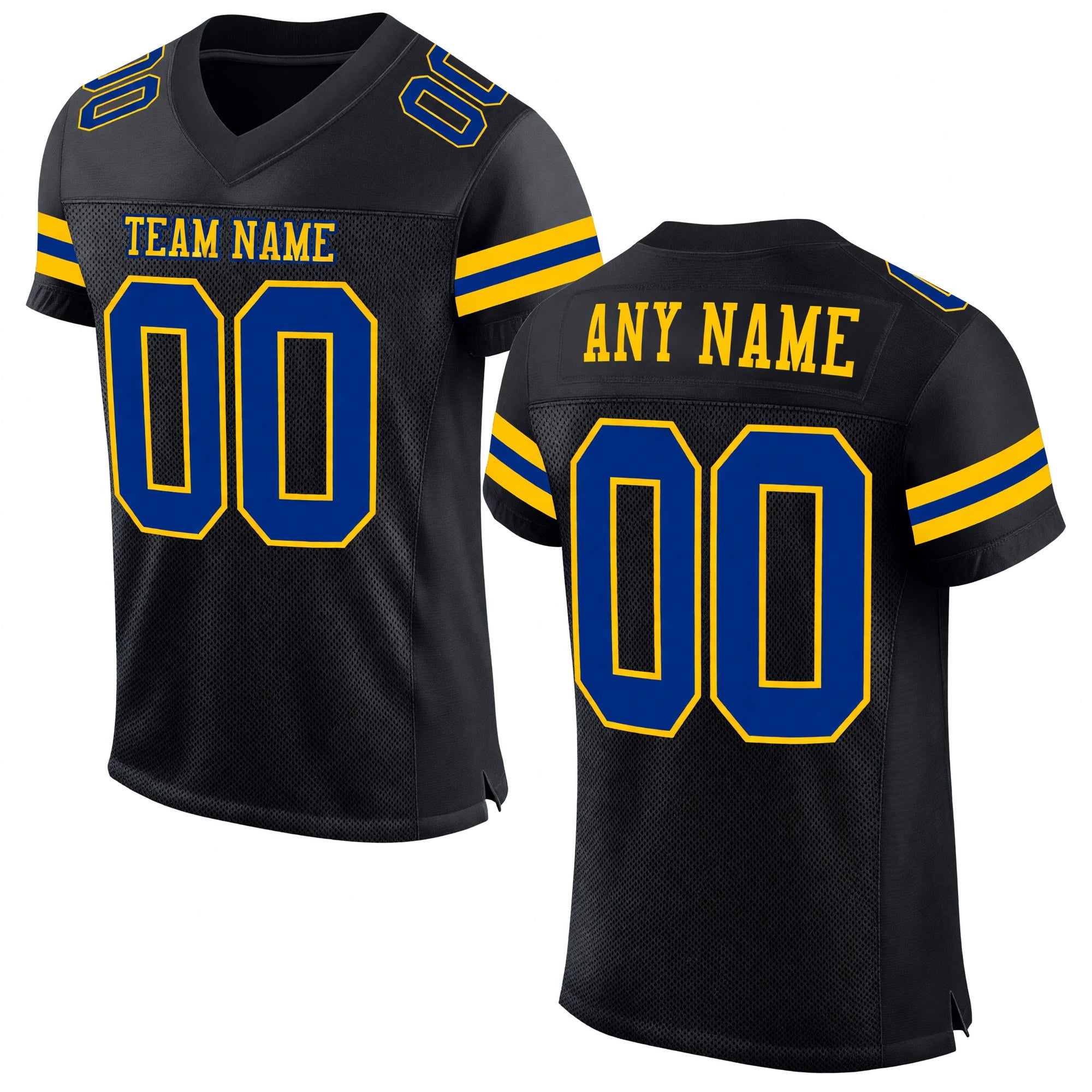Custom Black Royal-Yellow Mesh Authentic Football Jersey