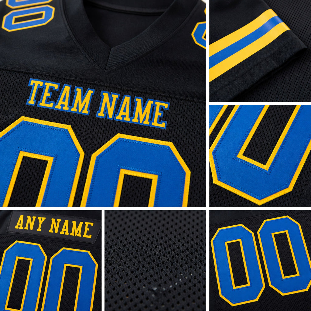 Custom Black Royal-Yellow Mesh Authentic Football Jersey detail