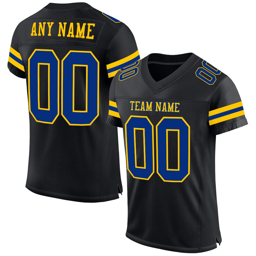 Custom Black Royal-Yellow Mesh Authentic Football Jersey photo 1