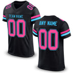 Custom Black Pink-Sky Blue Mesh Authentic Football Jersey