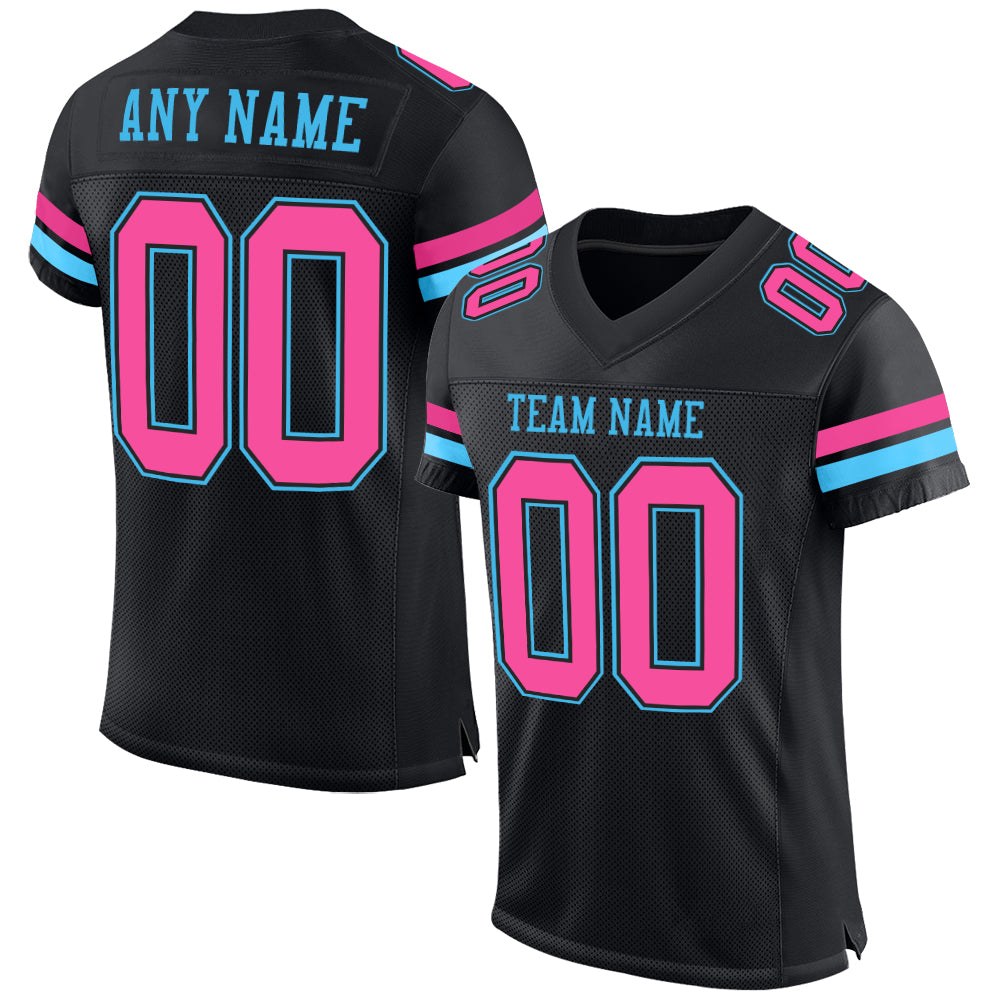 Custom Black Pink-Sky Blue Mesh Authentic Football Jersey photo 1