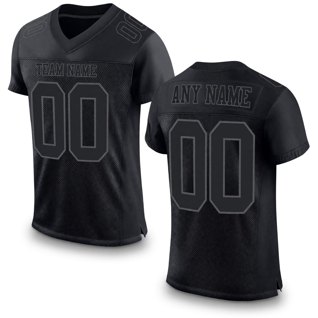 Custom Black Steel Gray Mesh Authentic Football Jersey