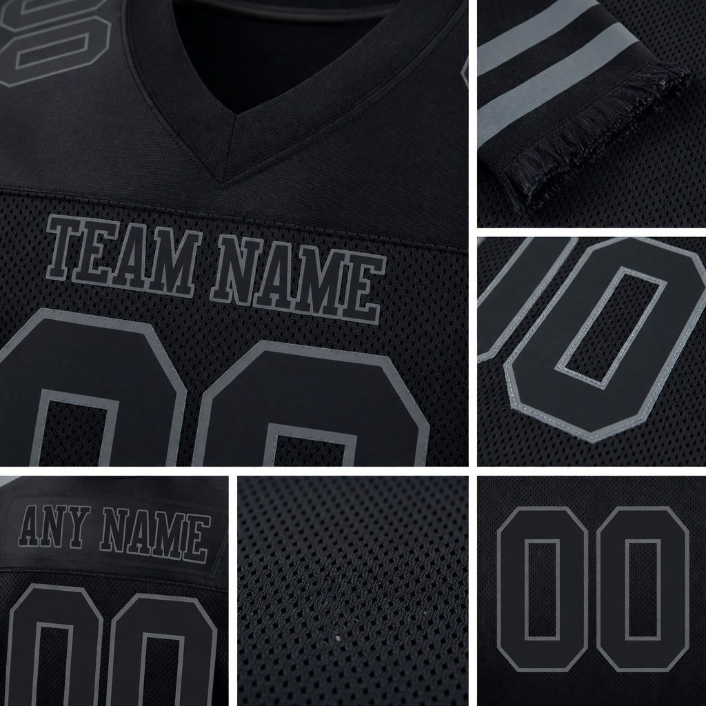 Custom Black Steel Gray Mesh Authentic Football Jersey detail