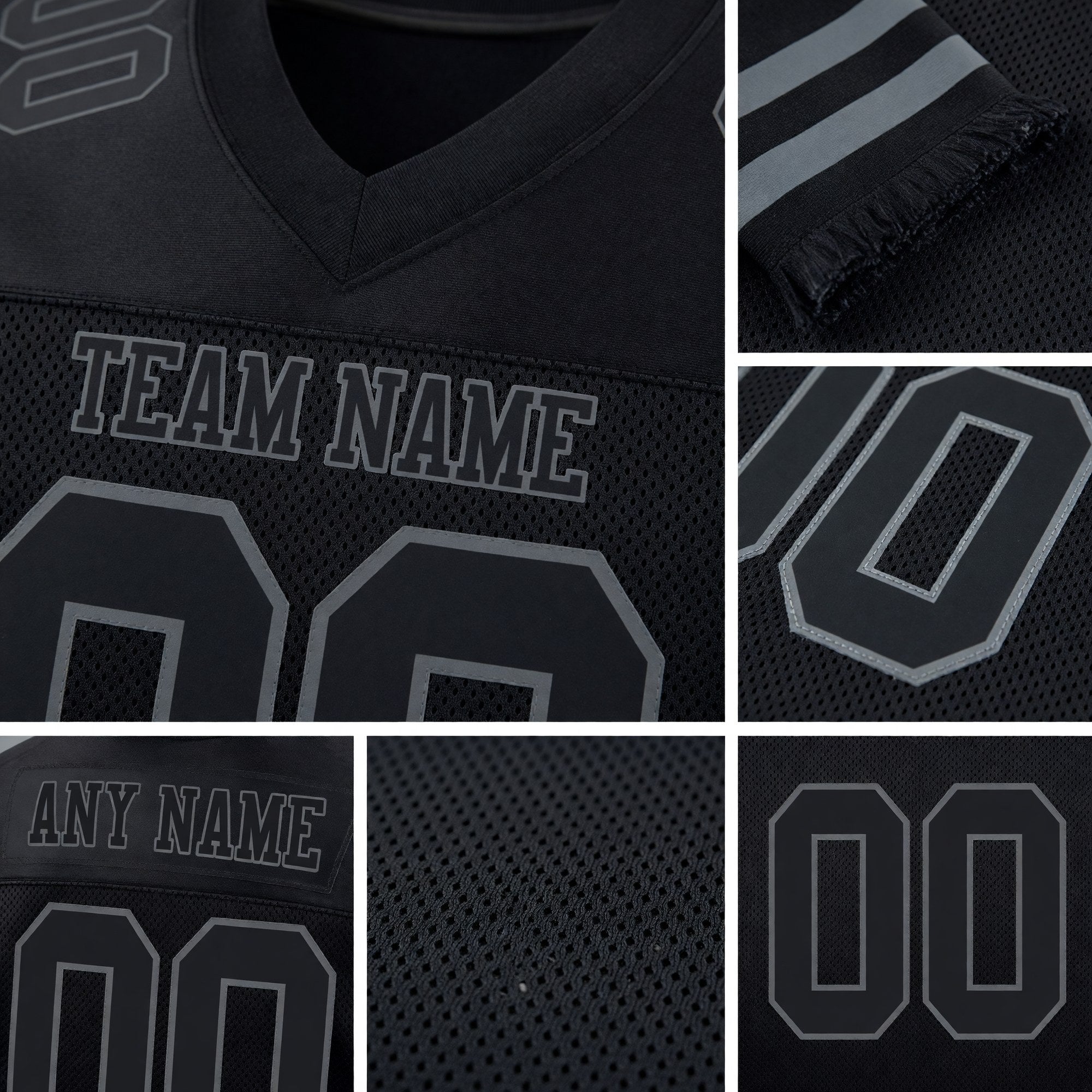 Custom Black Steel Gray Mesh Authentic Football Jersey detail
