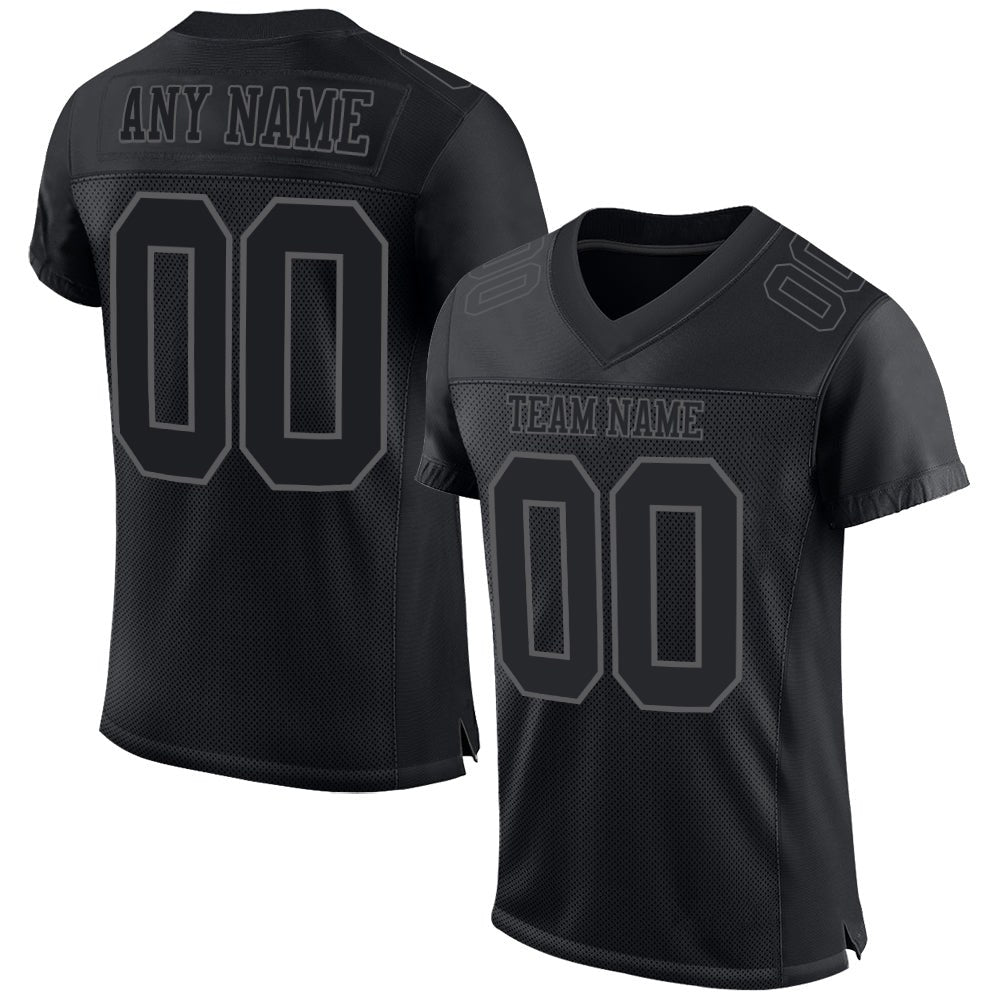 Custom Black Steel Gray Mesh Authentic Football Jersey photo 1
