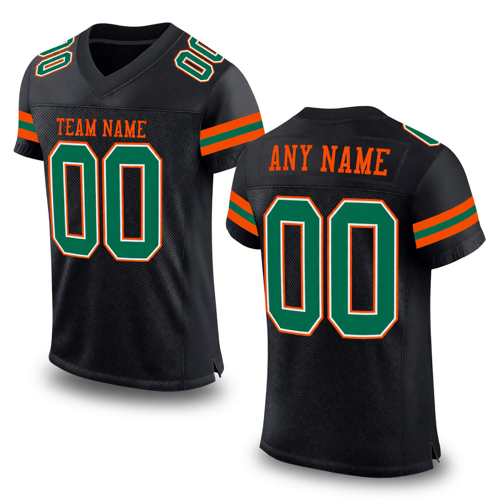 Custom Black Kelly Green-Orange Mesh Authentic Football Jersey