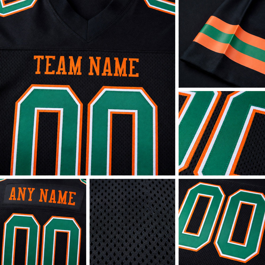 Custom Black Kelly Green-Orange Mesh Authentic Football Jersey detail