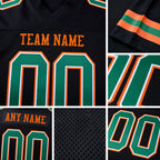 Custom Black Kelly Green-Orange Mesh Authentic Football Jersey detail
