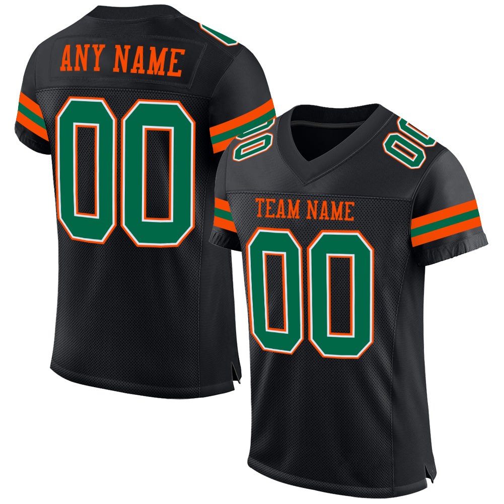 Custom Black Kelly Green-Orange Mesh Authentic Football Jersey photo 1