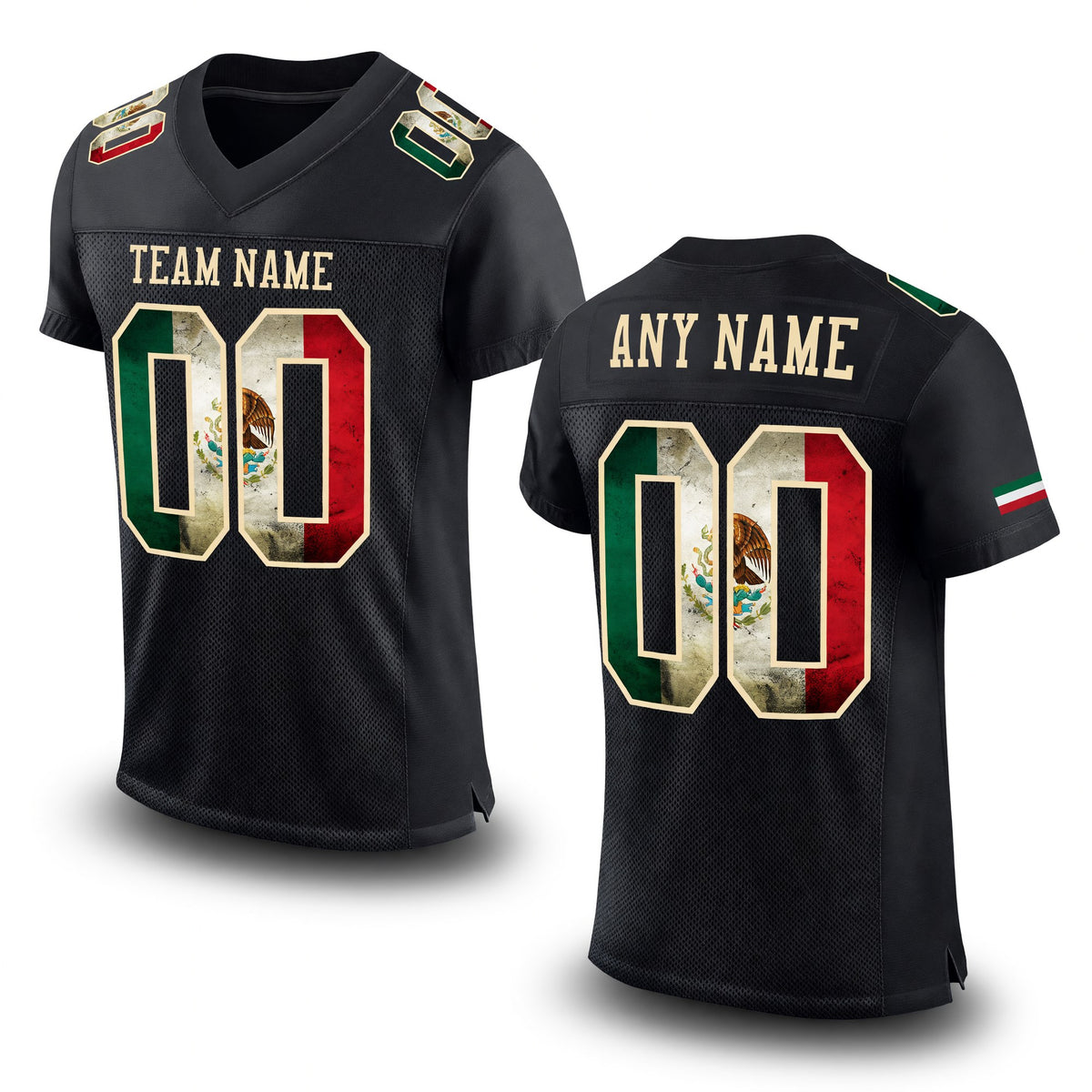 Custom Black Vintage Mexican Flag-City Cream Mesh Authentic Football Jersey