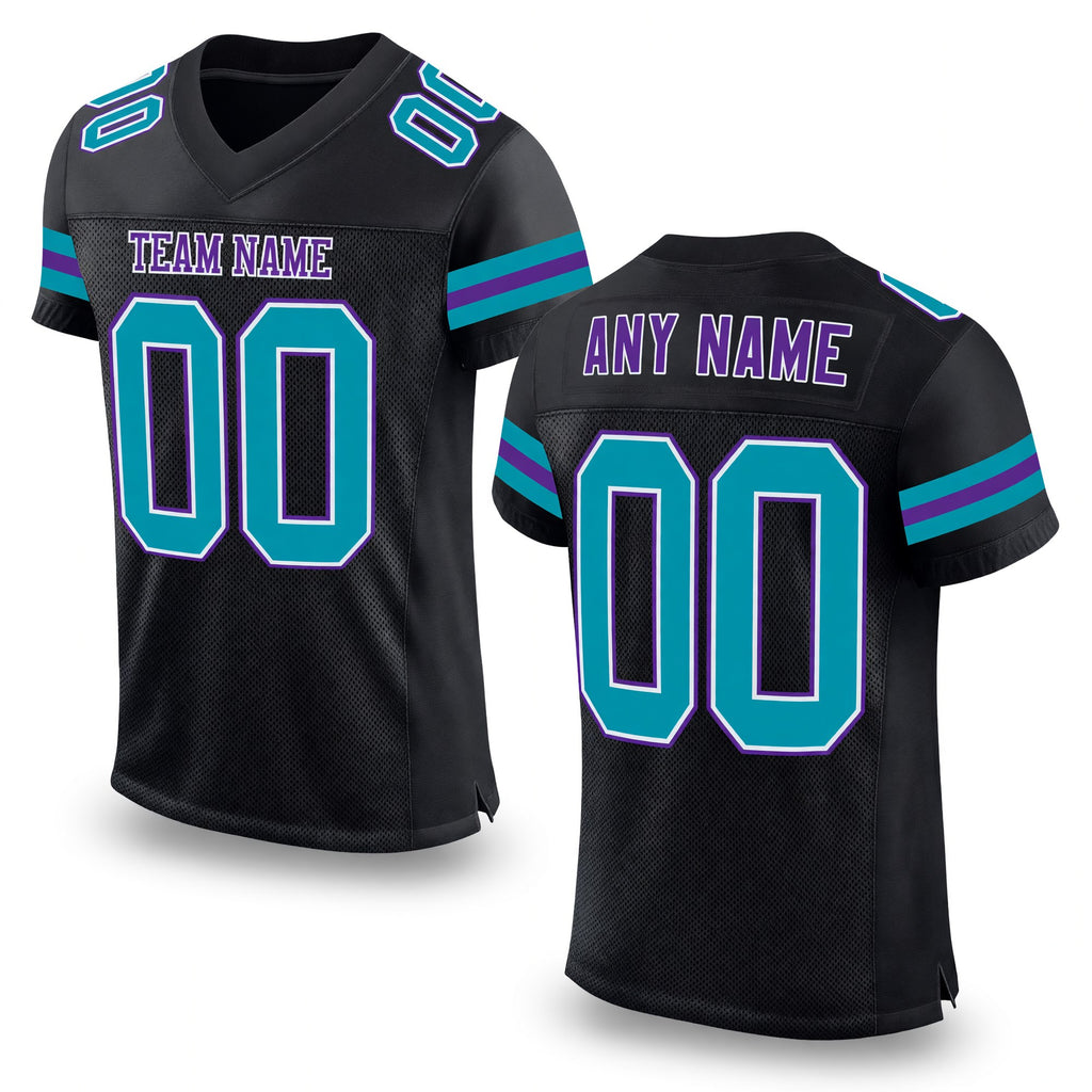 Custom Black Teal-Purple Mesh Authentic Football Jersey