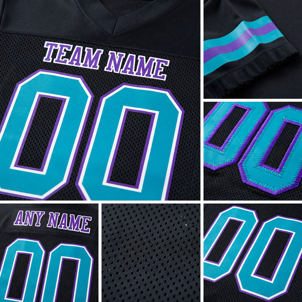 Custom Black Teal-Purple Mesh Authentic Football Jersey detail