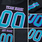 Custom Black Teal-Purple Mesh Authentic Football Jersey detail