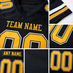 Custom Black Gold-White Mesh Authentic Football Jersey detail