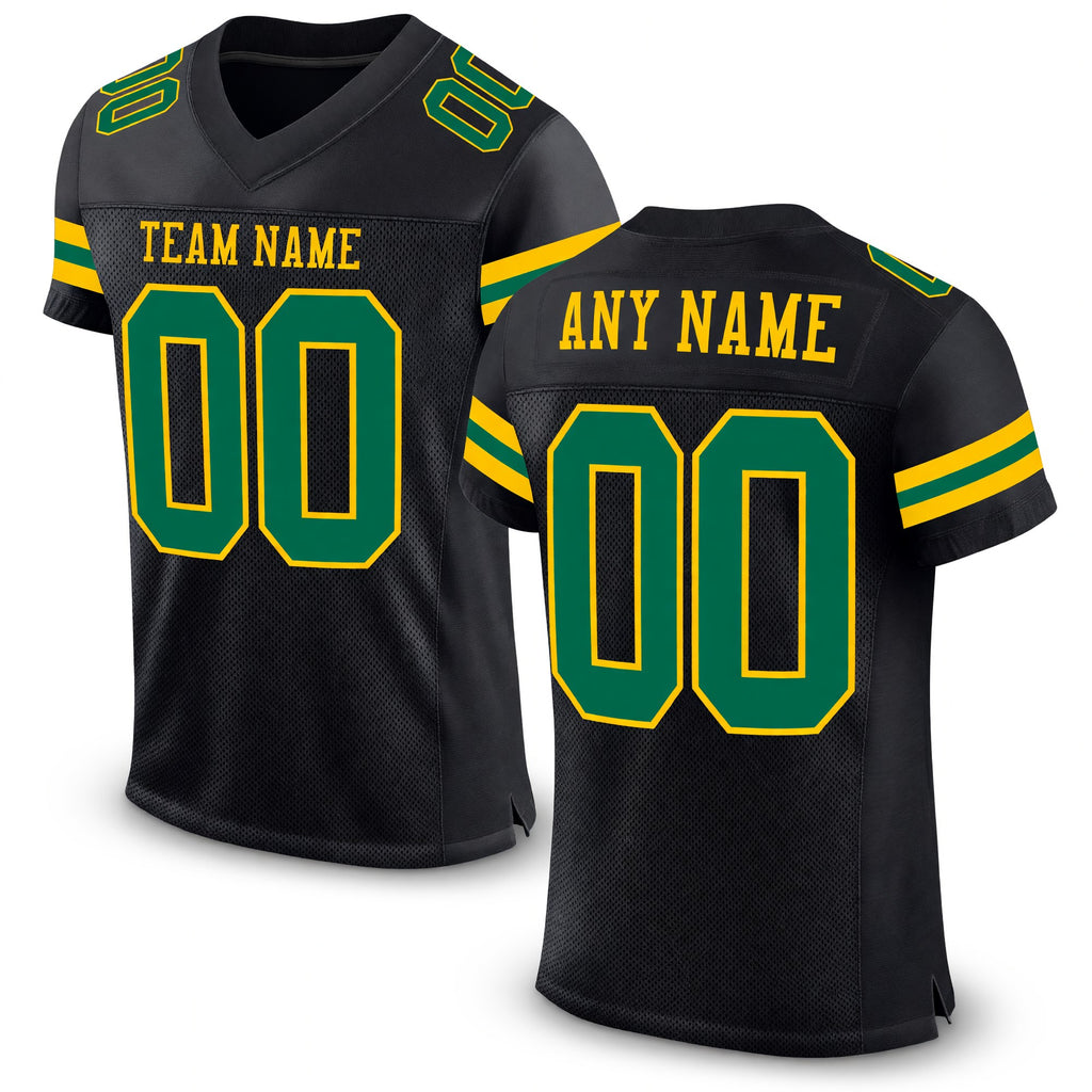 Custom Black Kelly Green-Yellow Mesh Authentic Football Jersey
