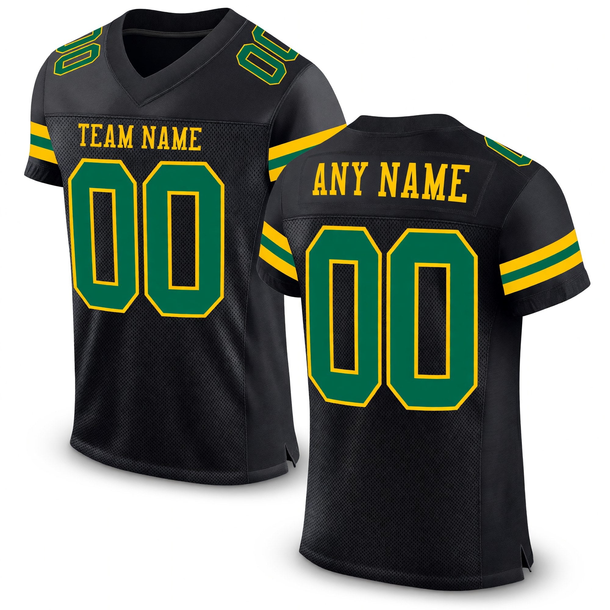 Custom Black Kelly Green-Yellow Mesh Authentic Football Jersey
