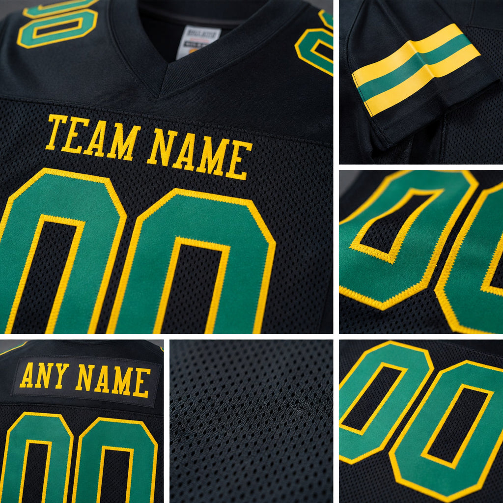 Custom Black Kelly Green-Yellow Mesh Authentic Football Jersey detail
