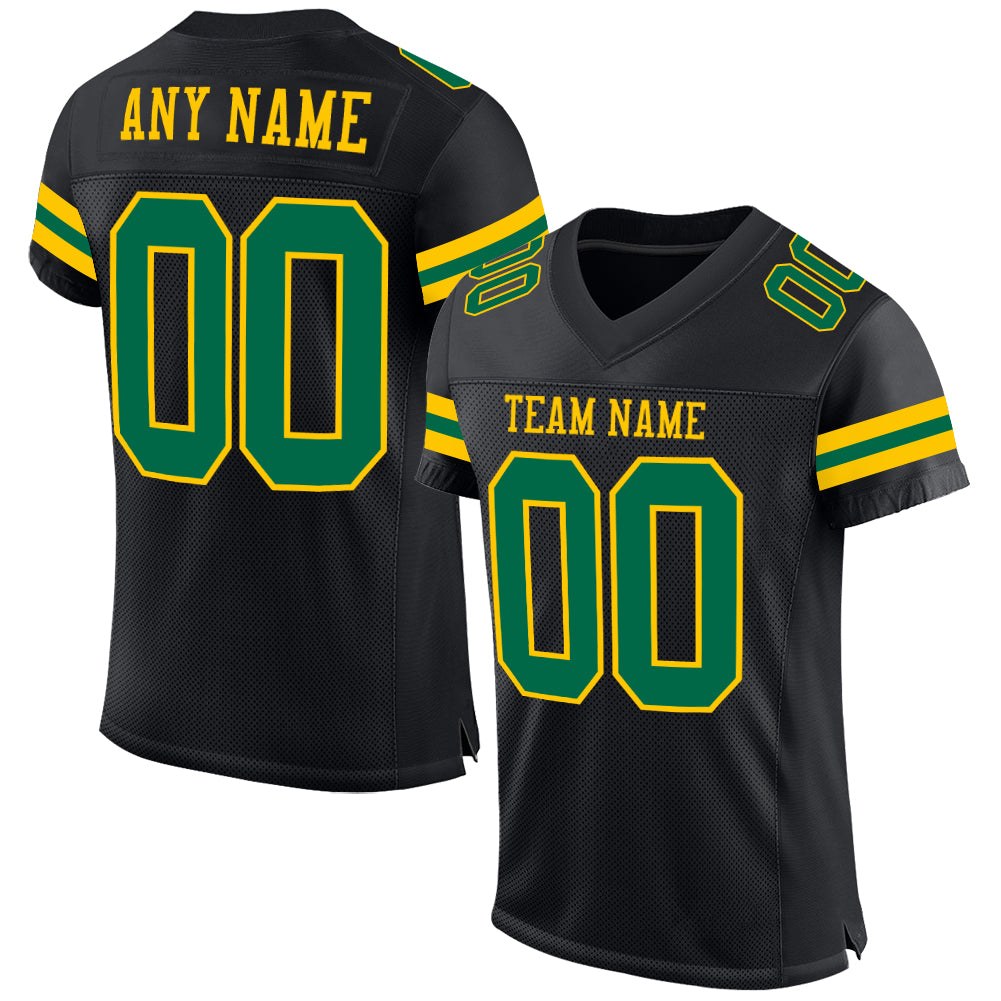 Custom Black Kelly Green-Yellow Mesh Authentic Football Jersey photo 1