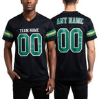 Custom Black Grass Green-Old Gold Mesh Authentic Football Jersey worn front and back
