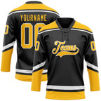Custom Black Gold-White Hockey Lace Neck Jersey photo 1