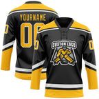 Custom Black Gold-White Hockey Lace Neck Jersey photo 2