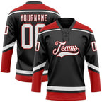 Custom Black White-Red Hockey Lace Neck Jersey photo 1