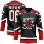 Custom Black White-Red Hockey Lace Neck Jersey photo 2