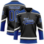 Custom Black Royal-White Hockey Lace Neck Jersey photo 1